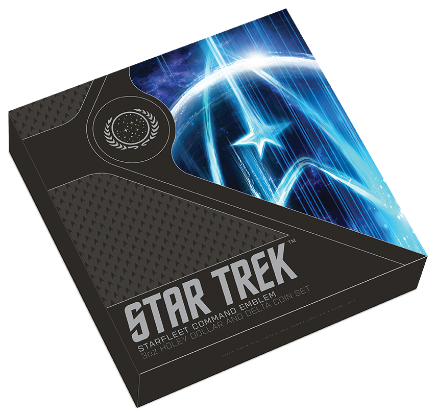 Tuvalu 2019 $3 Star Trek Starfleet Command Emblem Holey Dollar and Delta 3oz Silver Antiqued Coin Set