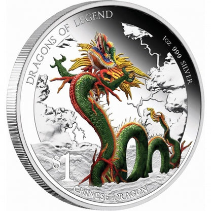 Tuvalu 2012 $1 Dragons of Legends Chinese Dragon 1oz Silver Coloured Proof Coin