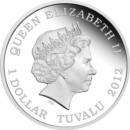 Tuvalu 2012 $1 Dragons of Legends St George and The Dragon 1oz Silver Coloured Proof Coin