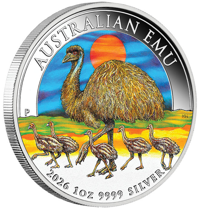 2026 $1 Australian Emu 1oz Silver Coloured Coin