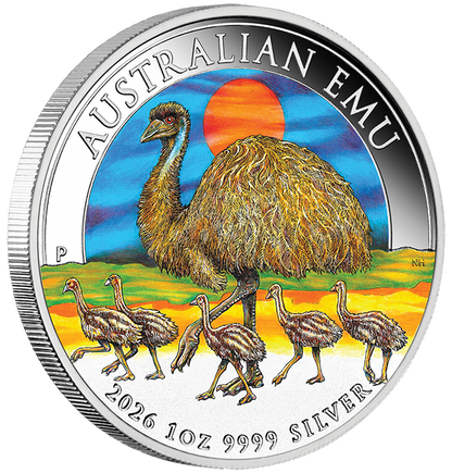 2026 $1 Australian Emu 1oz Silver Coloured Coin