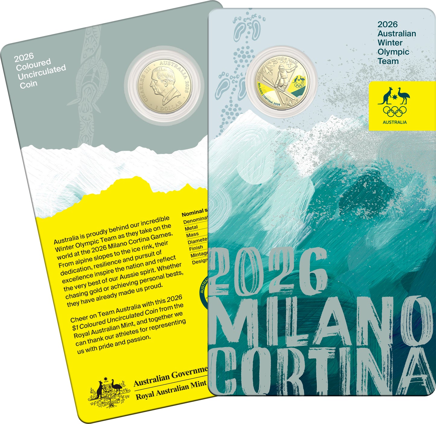 2026 $1 Winter Olympics Australian Olympic Team Coloured Uncirculated Coin