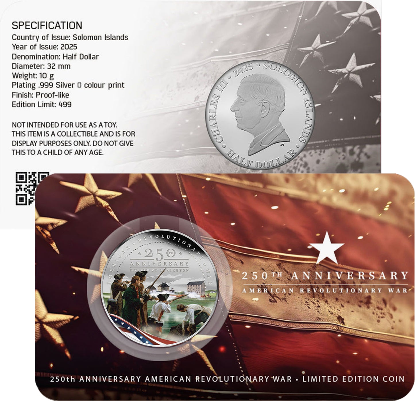 Solomon Islands 2025 Half Dollar 250th Anniversary of America Revolutionary War Coloured Uncirculated Coin