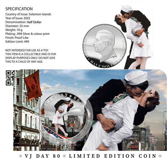 Solomon Islands 2025 Half Dollar Victory Over Japan 80th Anniversary Coloured Uncirculated Coin