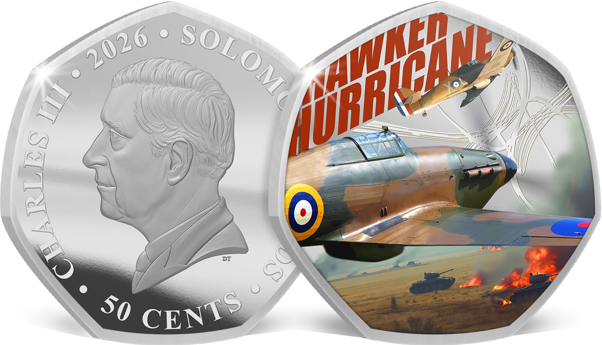 Solomon Islands 2026 50c Hawker Hurricane 90th Anniversary of The First Flight Coloured Uncirculated Coin