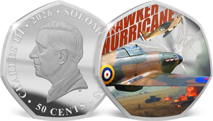 Solomon Islands 2026 50c Hawker Hurricane 90th Anniversary of The First Flight Coloured Uncirculated Coin