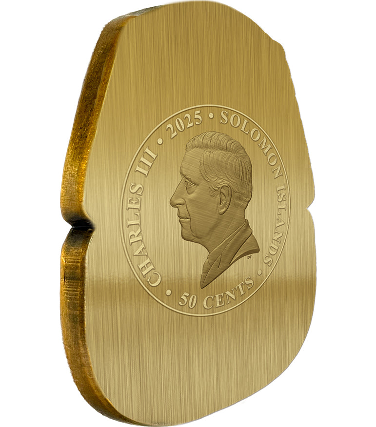Solomon Islands 2025 50c Tutankhamun Death Mask 100th Anniversary Gold Plated Antiqued Shaped Coin