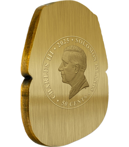 Solomon Islands 2025 50c Tutankhamun Death Mask 100th Anniversary Gold Plated Antiqued Shaped Coin