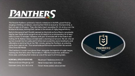 2023 NRL Premiers Penrith Panthers Medallion PNC