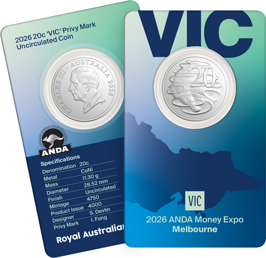2026 20c ANDA Melbourne State Series 'VIC' Privy Mark Uncirculated Coin