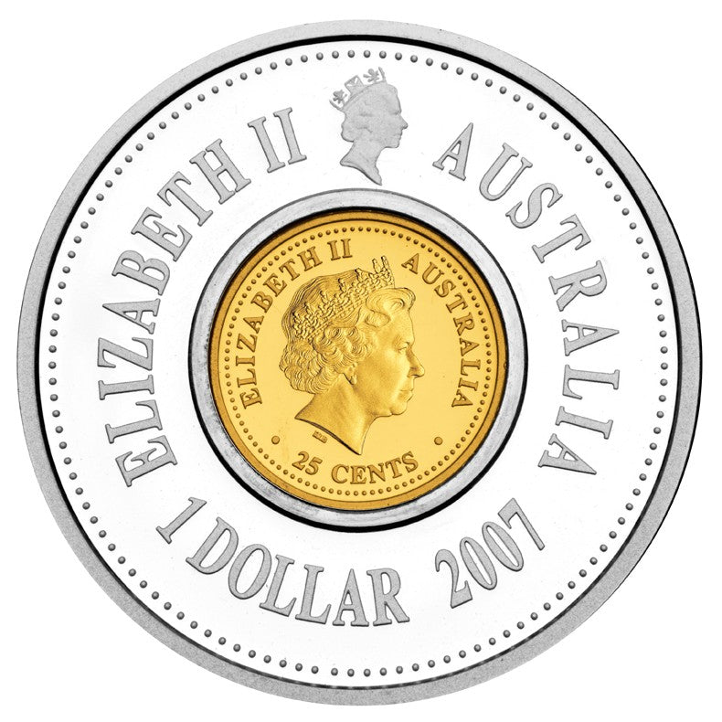2007 $ Lunar New Year Twelve Year Cycle Selectively Gold Plated Holey Dollar and Dump 1oz Silver Proof Coin