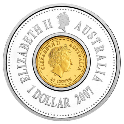2007 $ Lunar New Year Twelve Year Cycle Selectively Gold Plated Holey Dollar and Dump 1oz Silver Proof Coin