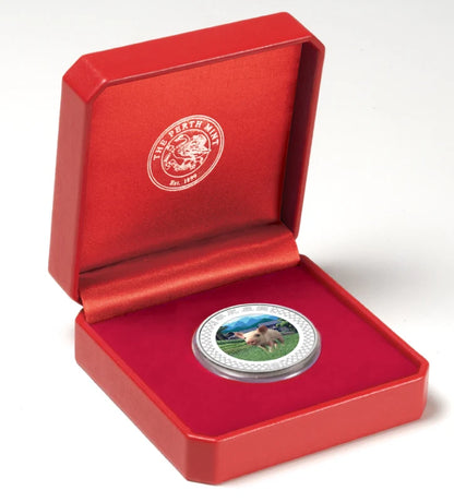 2007 $1 Lunar Year of The Pig 1oz Silver Coloured Lenticular Proof Coin