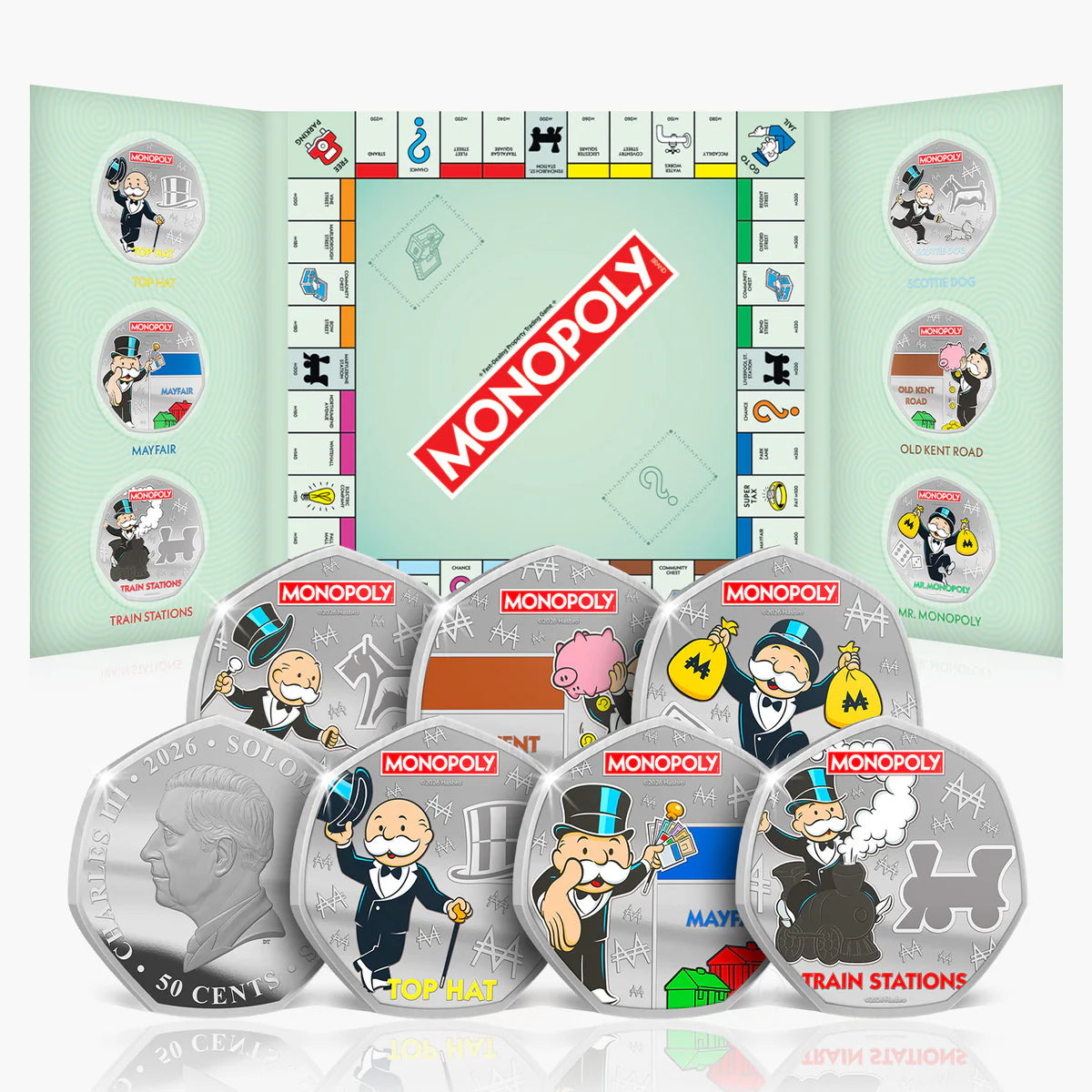 Solomon Islands 2025 50c Monopoly Legends of The Board Coloured Uncirculated 6 Coin Set
