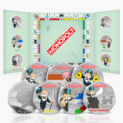 Solomon Islands 2025 50c Monopoly Legends of The Board Coloured Uncirculated 6 Coin Set