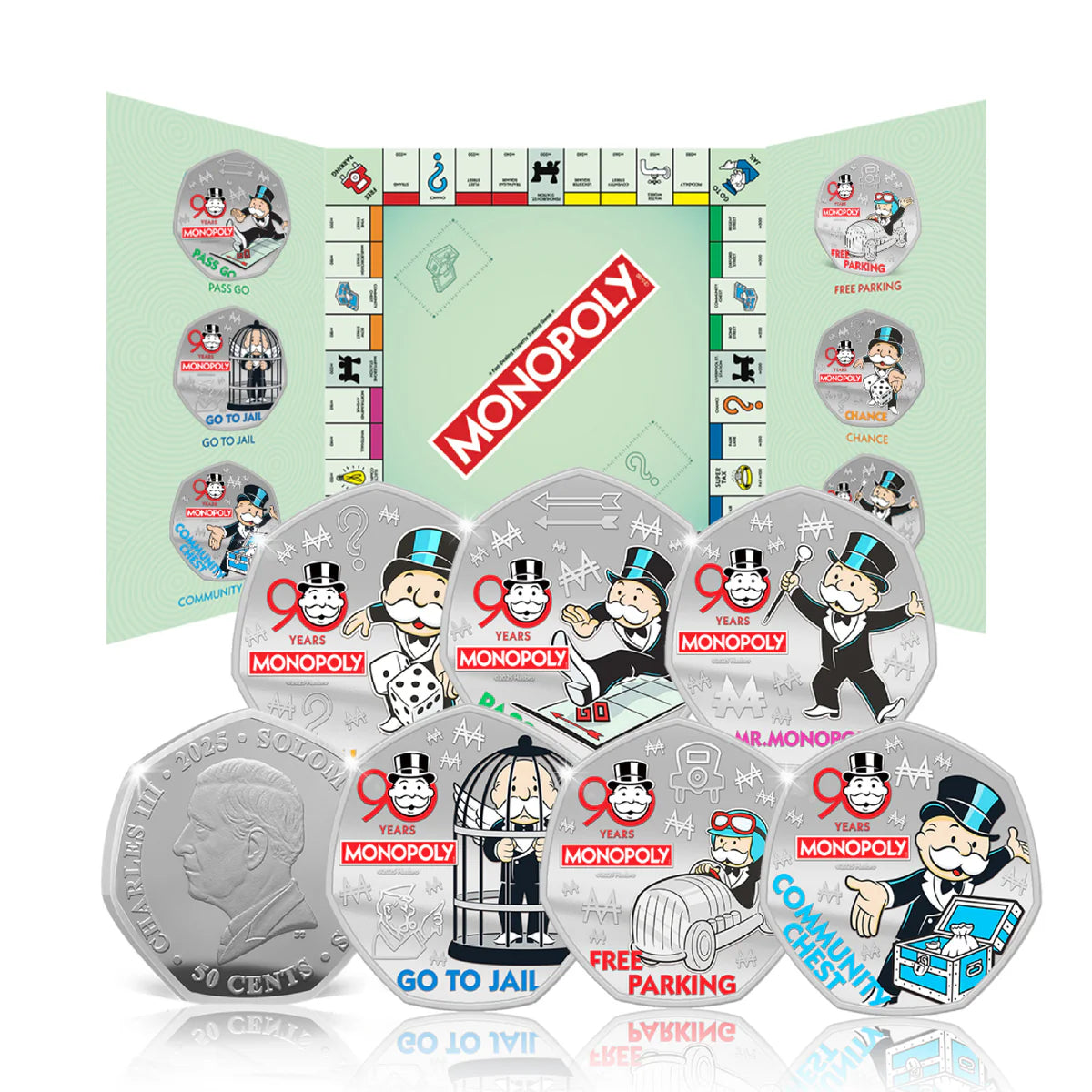 Solomon Islands 2025 50c Monopoly 90th Anniversary Coloured Uncirculated 6 Coin Set