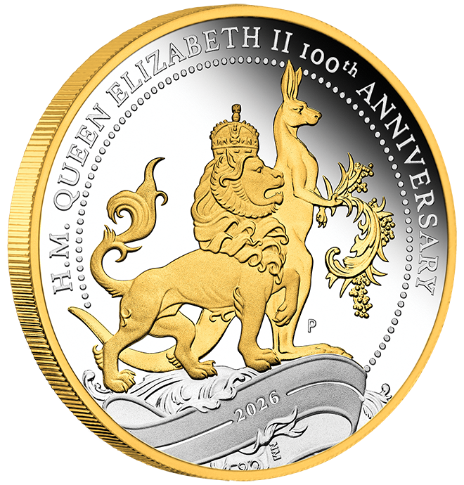 2026 $1 100th Anniversary of HM Queen Elizabeth Selectively Gold Plated 1oz Silver Proof Coin
