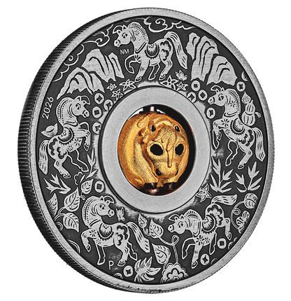 Tuvalu 2026 $1 Lunar Year of The Horse Rotating Charm 1oz Silver Antiqued Coin