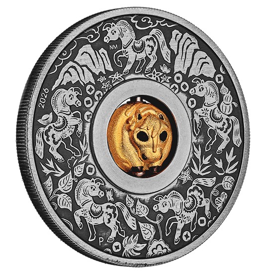 Tuvalu 2026 $1 Lunar Year of The Horse Rotating Charm 1oz Silver Antiqued Coin
