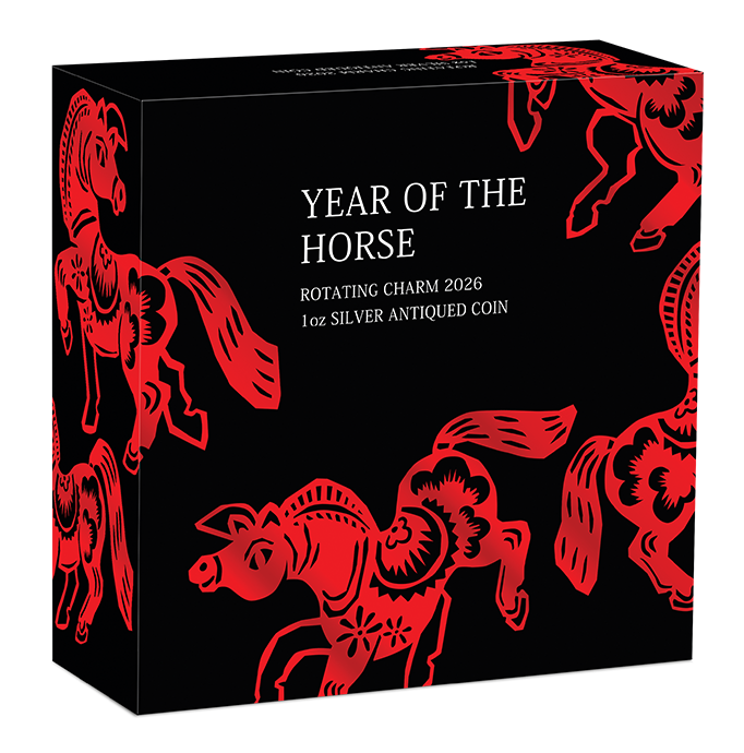 Tuvalu 2026 $1 Lunar Year of The Horse Rotating Charm 1oz Silver Antiqued Coin