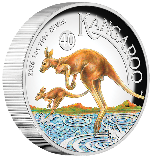 2026 $1 Australian Kangaroo 1oz Silver Coloured High Relief Proof Coin