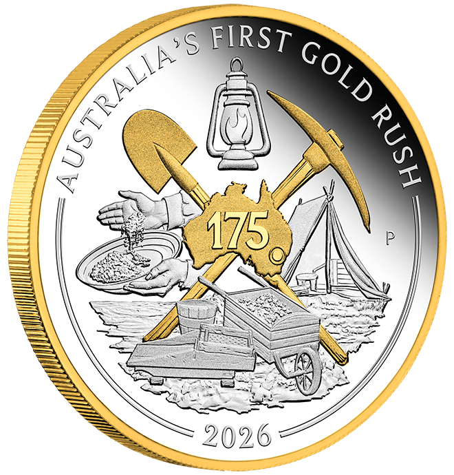2026 $1 Australia's First Gold Rush 175th Anniversary Selectively Gold Plated 1oz Silver Proof Coin