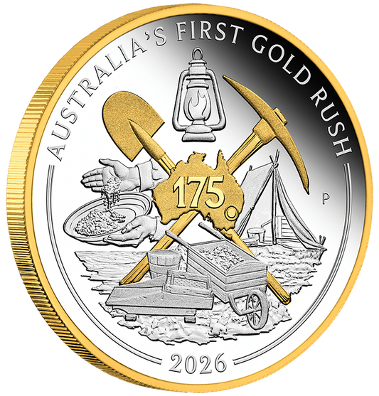 2026 $1 Australia's First Gold Rush 175th Anniversary Selectively Gold Plated 1oz Silver Proof Coin