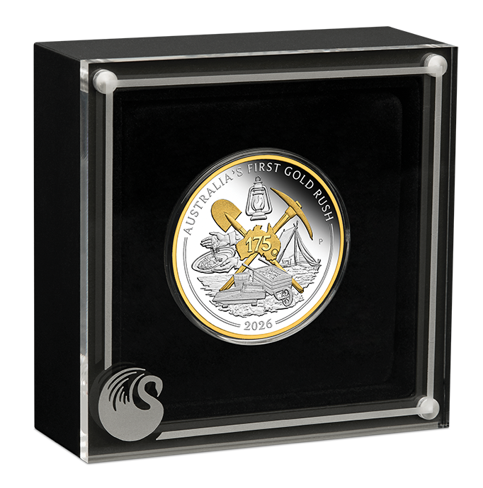 2026 $1 Australia's First Gold Rush 175th Anniversary Selectively Gold Plated 1oz Silver Proof Coin