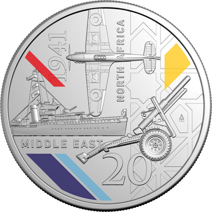 2026 20c 1941 Service Amid Strife North Africa and Middle East Coloured Uncirculated Coin