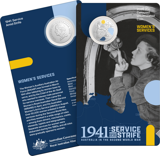 2026 20c 1941 Service Amid Strife Women's Services Coloured Uncirculated Coin