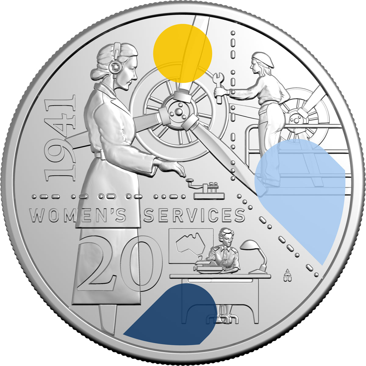 2026 20c 1941 Service Amid Strife Women's Services Coloured Uncirculated Coin