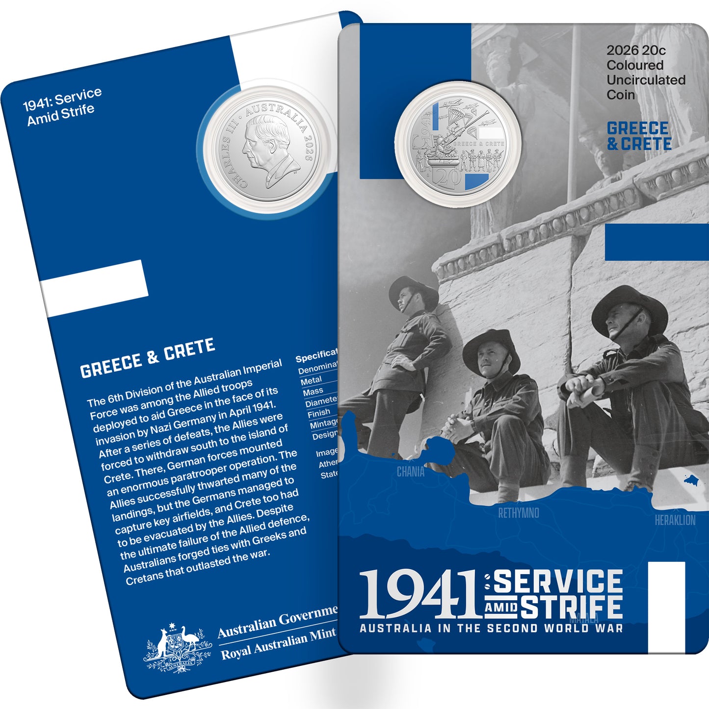 2026 20c 1941 Service Amid Strife Coloured Uncirculated 3 Coin Set