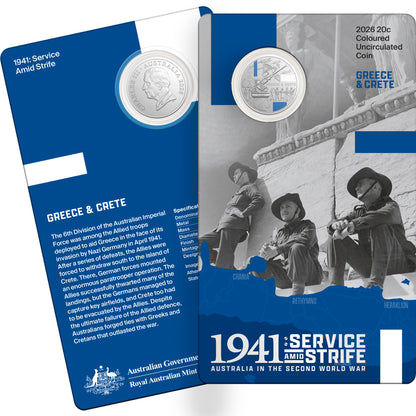 2026 20c 1941 Service Amid Strife Coloured Uncirculated 3 Coin Set