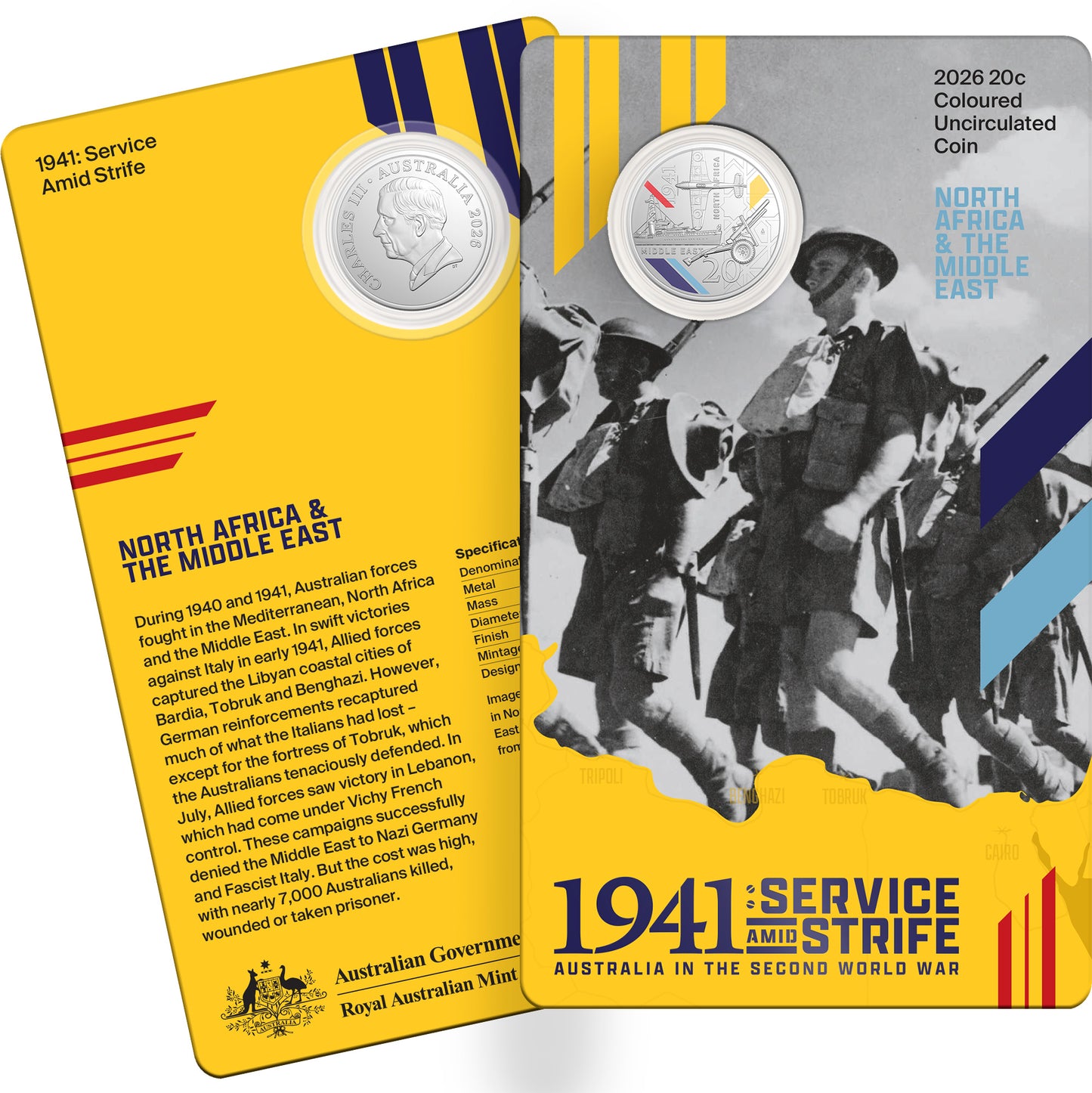 2026 20c 1941 Service Amid Strife Coloured Uncirculated 3 Coin Set