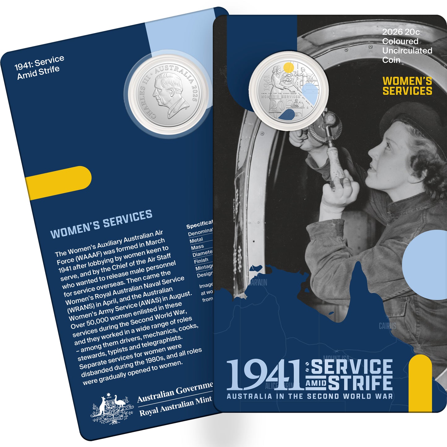 2026 20c 1941 Service Amid Strife Coloured Uncirculated 3 Coin Set