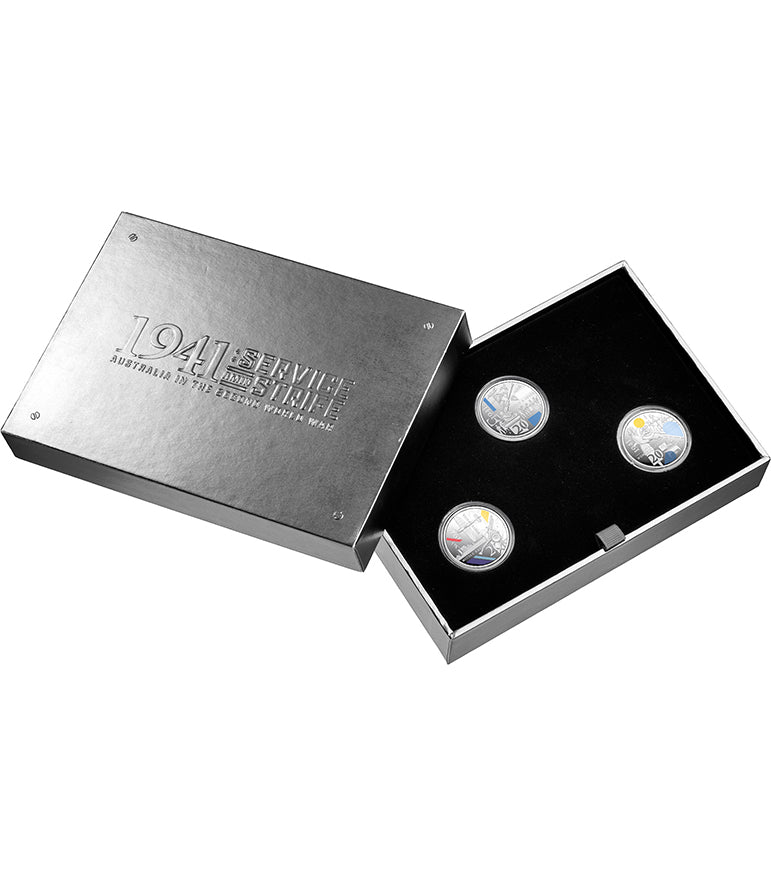 2026 20c 1941 Service Amid Strife Silver Coloured Proof 3 Coin Set