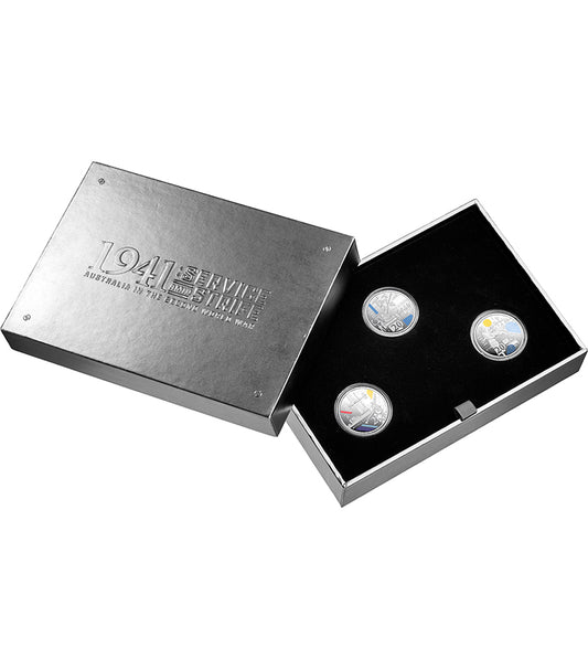 2026 20c 1941 Service Amid Strife Silver Coloured Proof 3 Coin Set
