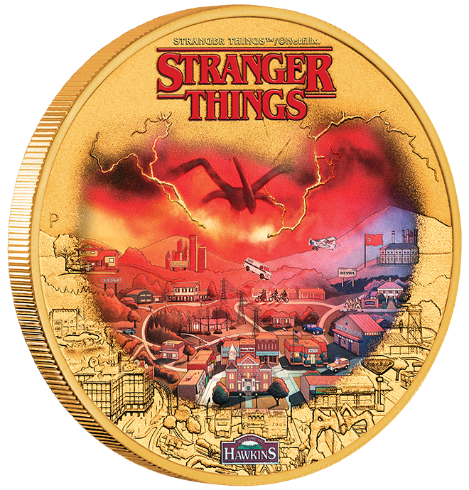 Tuvalu 2026 $1 Stranger Things Hawkins Gold Plated Coloured Uncirculated Coin