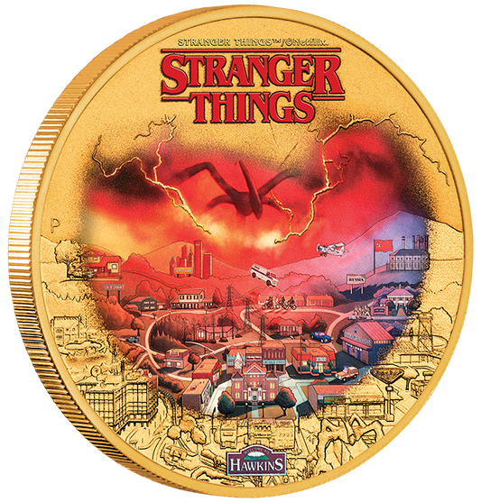 Tuvalu 2026 $1 Stranger Things Hawkins Gold Plated Coloured Uncirculated Coin