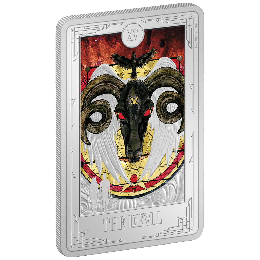 Niue 2024 $2 Tarot Cards The Devil 1oz Silver Coloured Proof Rectangle Coin