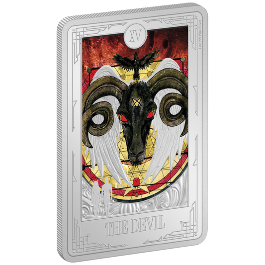 Niue 2024 $2 Tarot Cards The Devil 1oz Silver Coloured Proof Rectangle Coin