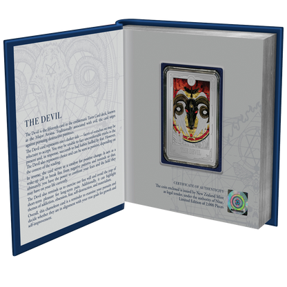 Niue 2024 $2 Tarot Cards The Devil 1oz Silver Coloured Proof Rectangle Coin
