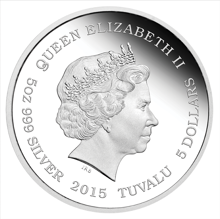 Tuvalu 2015 $5 Dragon and His Nine Sons 5oz Silver Coloured Proof Coin
