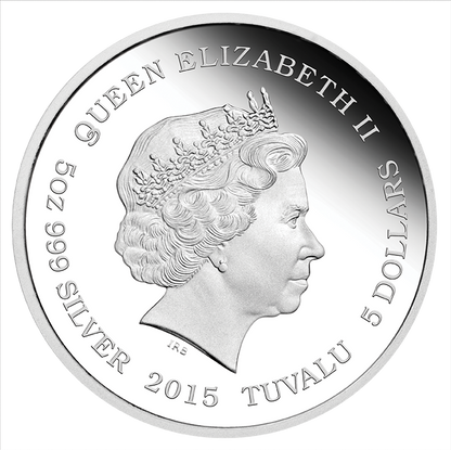 Tuvalu 2015 $5 Dragon and His Nine Sons 5oz Silver Coloured Proof Coin