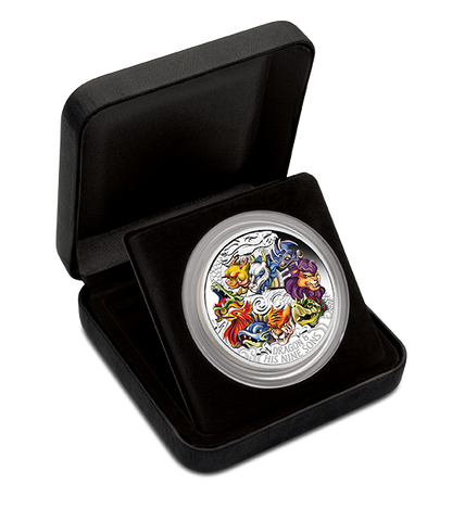 Tuvalu 2015 $5 Dragon and His Nine Sons 5oz Silver Coloured Proof Coin