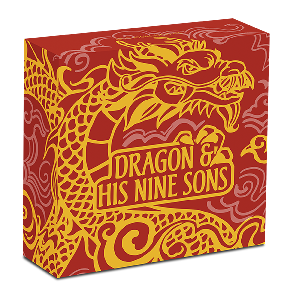 Tuvalu 2015 $5 Dragon and His Nine Sons 5oz Silver Coloured Proof Coin