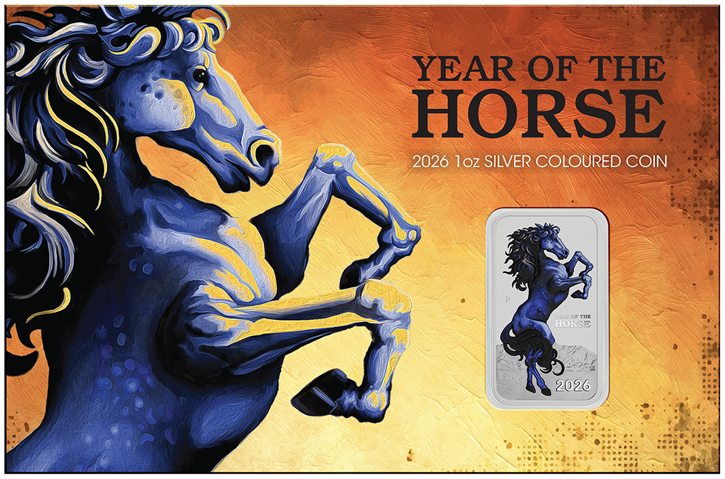 2026 $1 Lunar Year of The Horse 1oz Silver Coloured Rectangle Shaped Coin