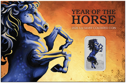 2026 $1 Lunar Year of The Horse 1oz Silver Coloured Rectangle Shaped Coin