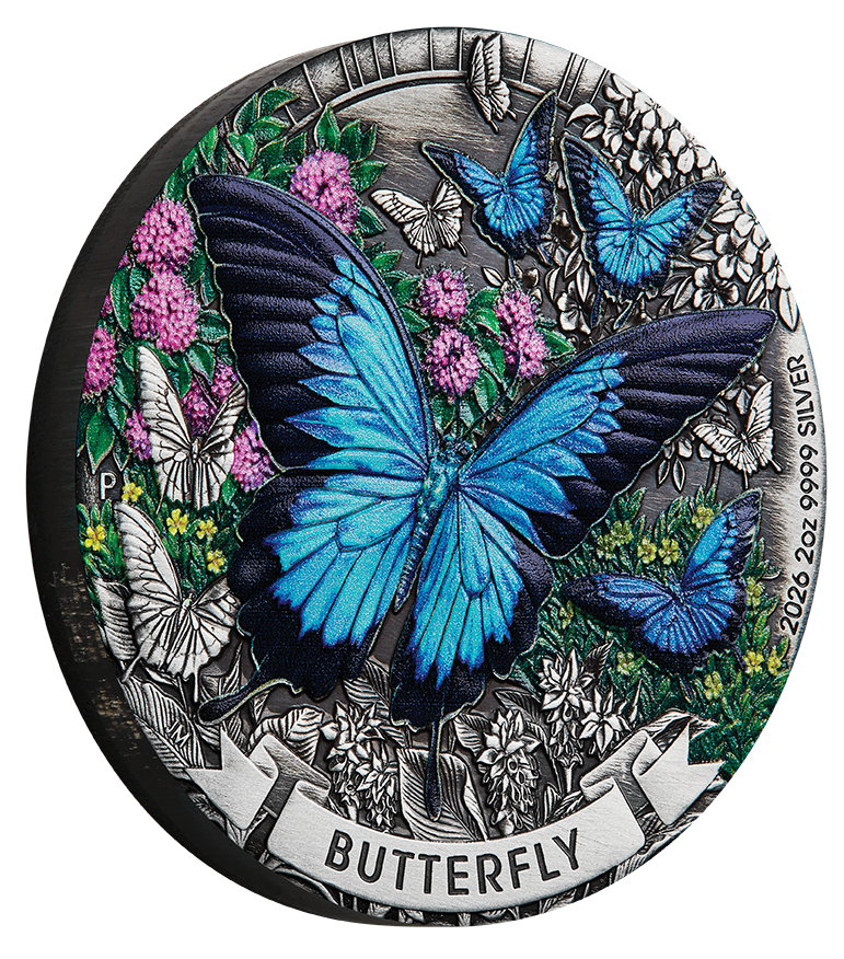 2026 $2 Butterfly 2oz Silver Coloured Antiqued Coin