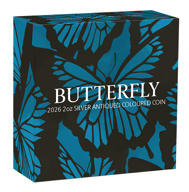 2026 $2 Butterfly 2oz Silver Coloured Antiqued Coin